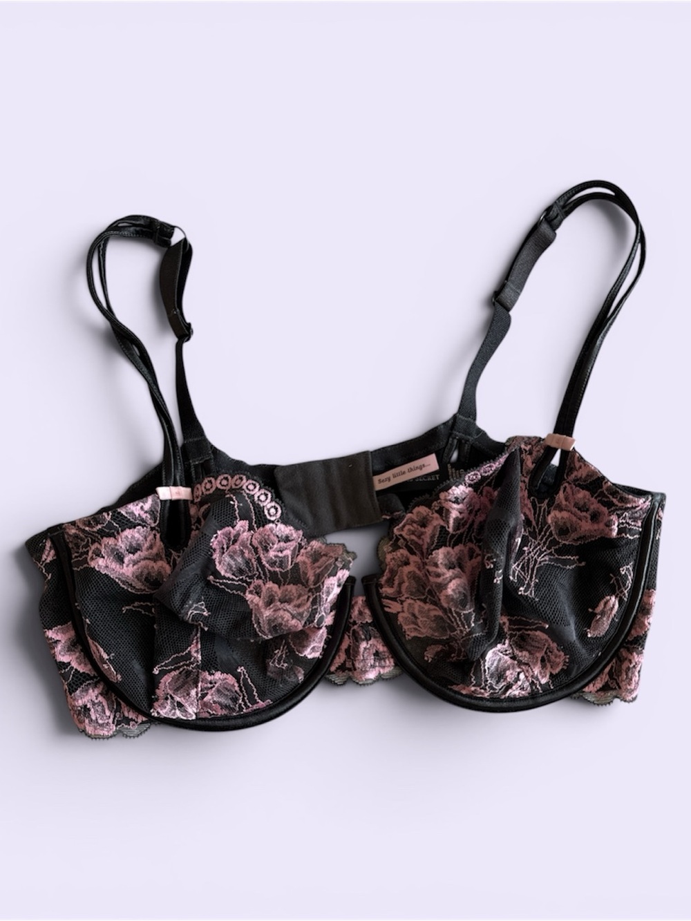 Sexy little things-Black & Pink Floral Lace Bra